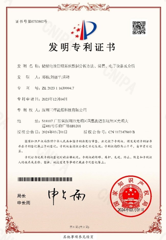 三晖能(néng)源斬獲一(yī)項國(guó)家(jiā)發明(míng)專利